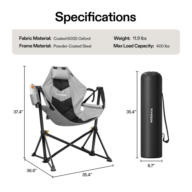 Chaise de camping portative hamac avec appui-tête, sac de transport