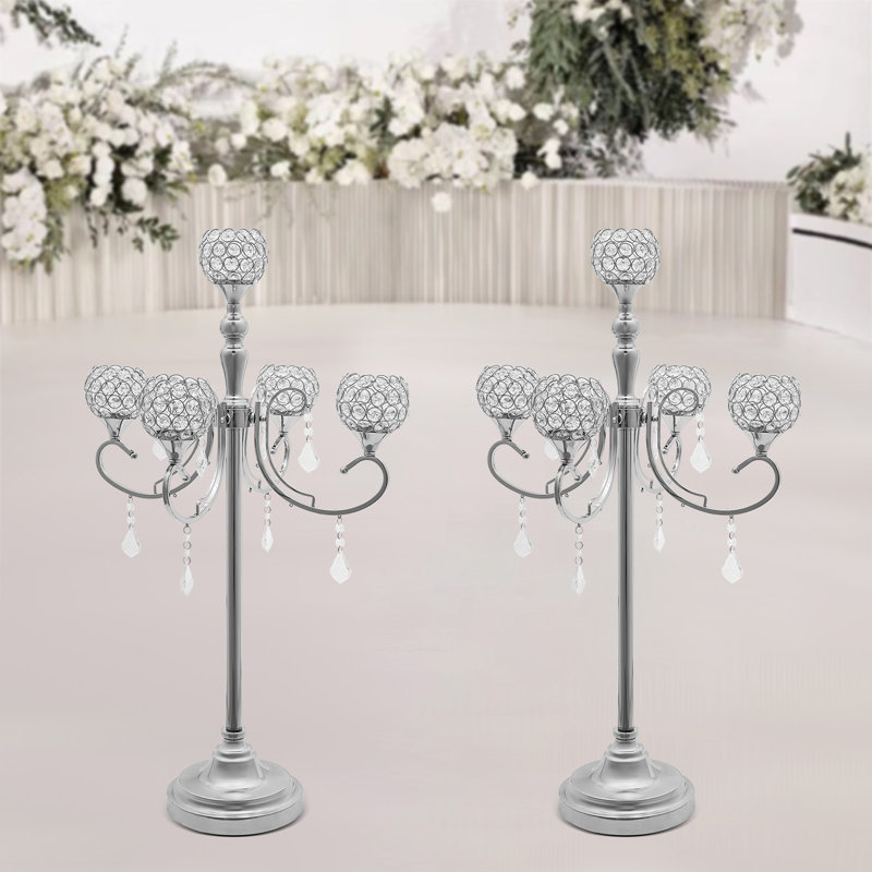 33.8'' H Metal Tabletop Candelabra, Silver