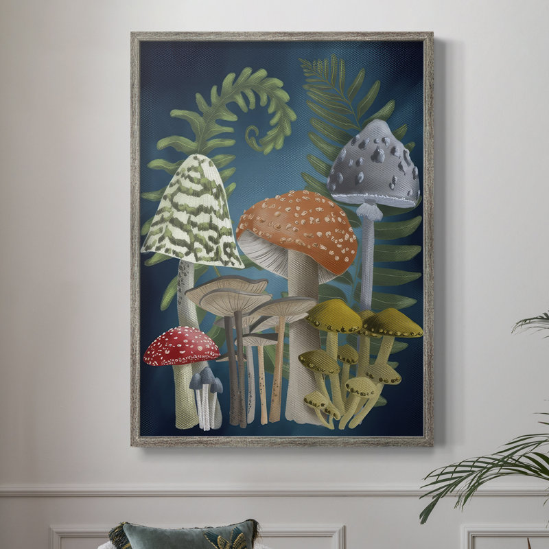 Récolte de champignons I, reproduction encadrée - bois massif, H 30 po x l 24 po