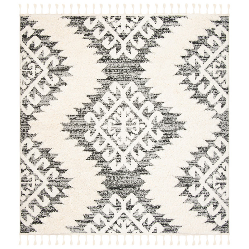 ImraanMoroccan Tassel Shag Performance Ikat Rug, Square 5'3"