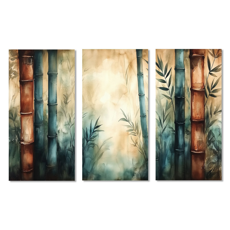 Whispering Bamboo Forest Vintage - ensemble d'art mural sur toile encadré Zen, H 40 po x l 60 po, Toile tendue