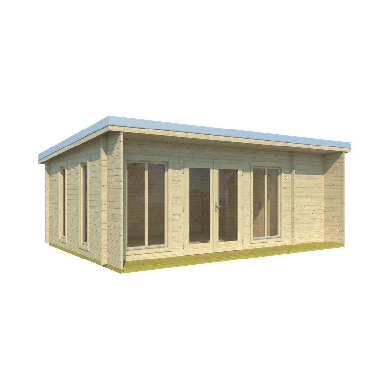 Lasita 20 x 13 Ft. Premium 3-Room Log Cabin With Tempered Double Glazing (44mm), Natural Wood