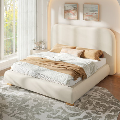 Modern Upholstered Platform Bed with Curved Headboard and Rounded Footboard