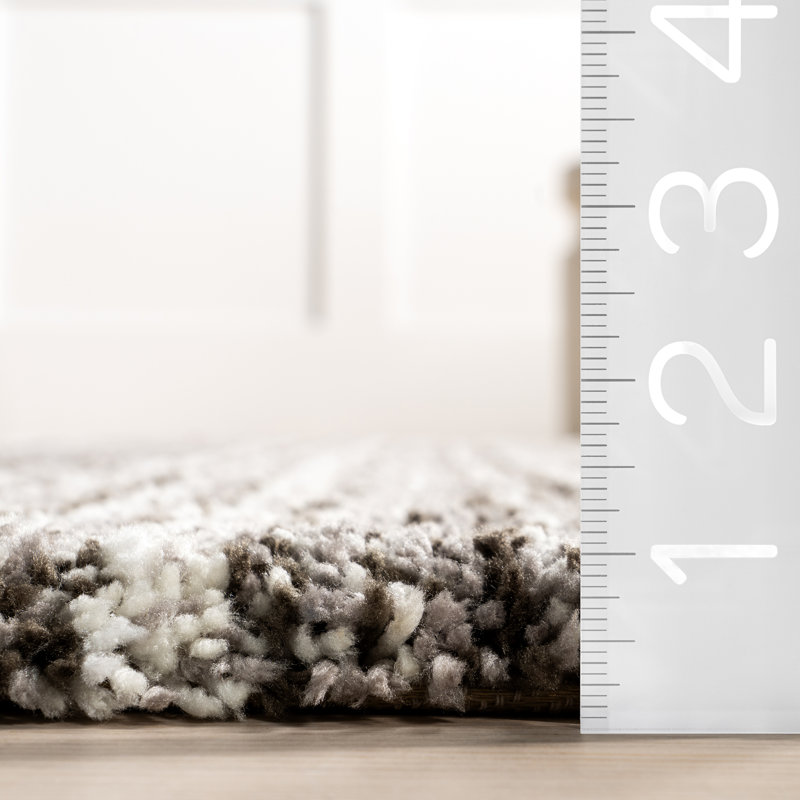 Tapis rayé multicolore gris / brun à poils longs touffeté à la main Panitz, Tapis de couloir 2 pi 6 po x 10 pi