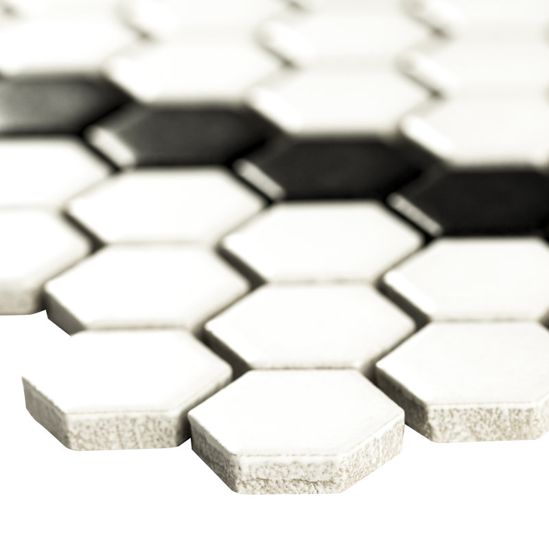 Black and White 12 in. x 12 in. Matte Porcelain Mosaic Floor and Wall Tile, Black and White