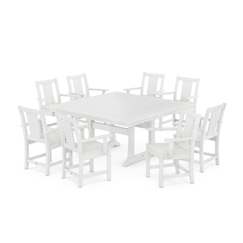 Prairie 9-Piece Square Farmhouse Dining Set with Trestle Legs, White