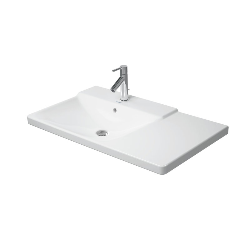 Lavabo de salle de bain mural rectangulaire en céramique blanche avec trop-plein