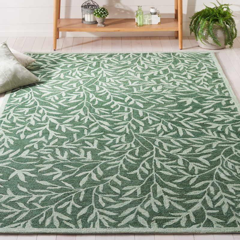 Jalayiah Hand Tufted Wool/Cotton Floral Rug in Green, Round 7'