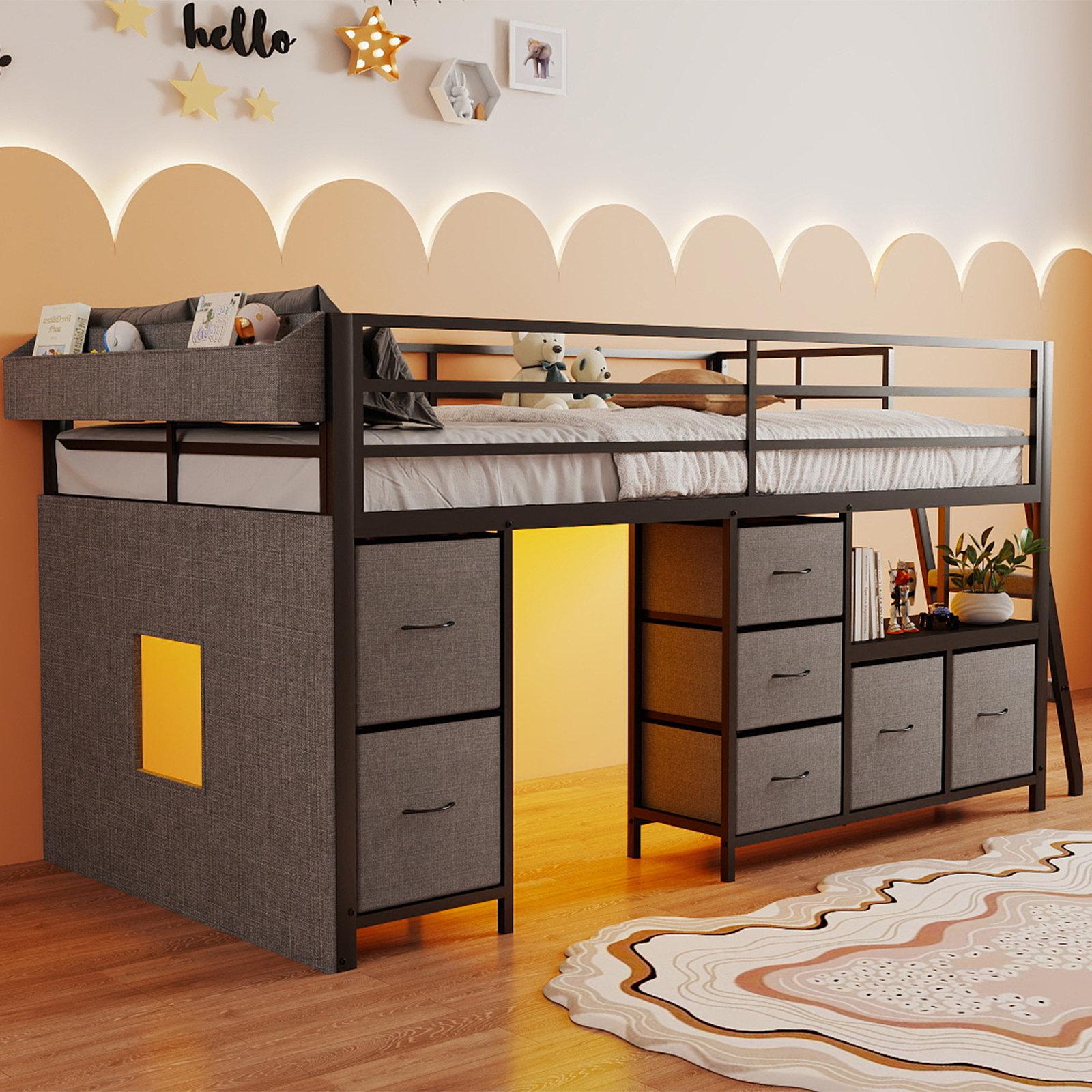 Latitude Run® Low Loft Bed Twin Size With 7 Storage Drawers And ...