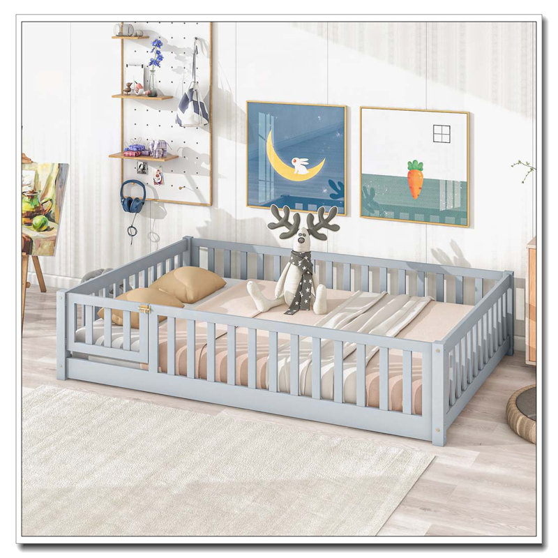 Lit en bois, Gris, Lit double
