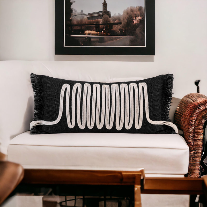 Longue housse de coussin lombaire noire