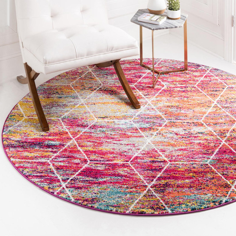 Tapis géométrique fuchsia, Rond 6 pi 1 po
