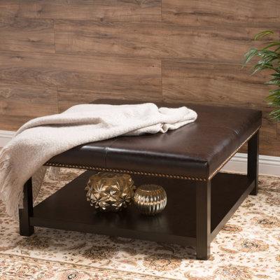 Table basse rembourrée avec rangement, bois de bouleau brun foncé, banc polyvalent de 34,85 po de profondeur x 33,61 po de largeur et 17,98 po de hauteur, en bois, brun, avec espace