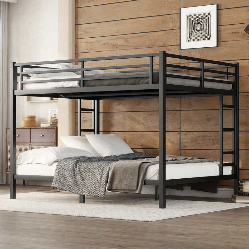 Lit superposé en métal noir sur grand lit, peu encombrant, support robuste, sans sommier