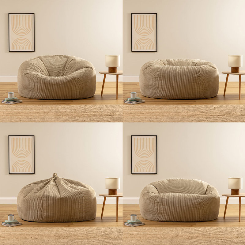 Bean Bag Bazaar Soul Cord Giant Two-Seater Bean Bag, Stone