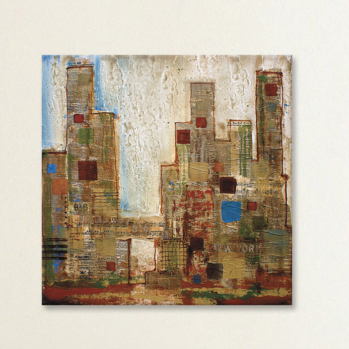New York, reproduction d'art sur toile, H 37 po x l 37 po x P 1,5 po, Toile avec cadre noir, Pas de tapis
