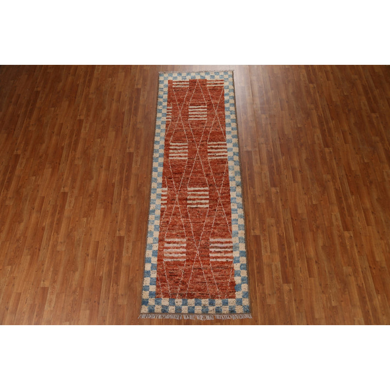 Tapis de couloir orange orange noué à la main 3 x 10