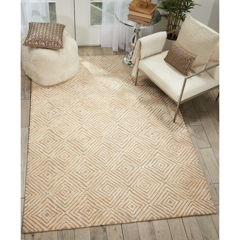Tapis taupe/ivoire touffeté à la main déco Chism, Rectangle 8 pi x 10 pi 6 po