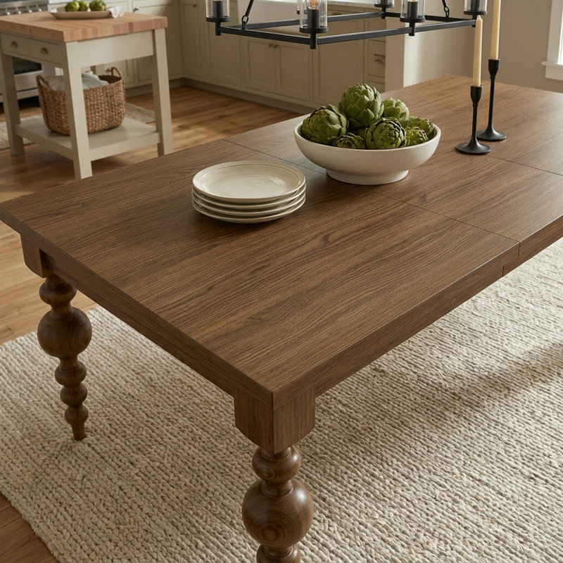 La table de salle à manger Tanaka | Pieds tournés en chêne (extensible) - Bois flotté, Bois flotté