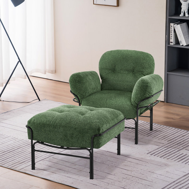 Bunya Modern Accent Chair with Ottoman, Chenille Upholstered Leisure Sofa Chair, Removable and Washable Cushion