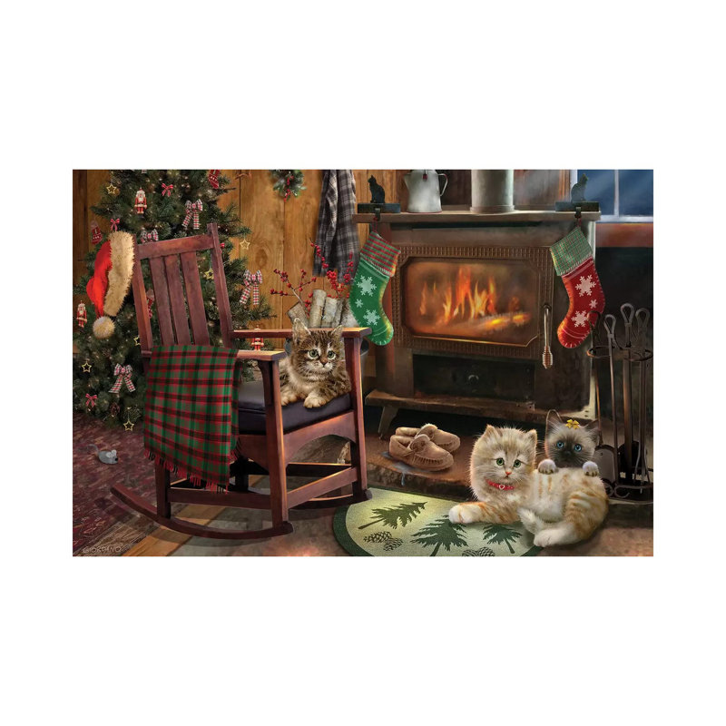 Fireside Kitties - Wrapped Canvas Print, 101.6 cm H x 66.04 cm W x 1.91 cm D