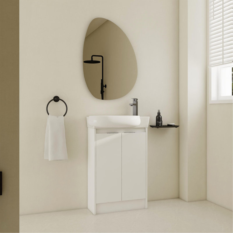 Meuble-lavabo autoportant de 23 po avec lavabo et portes à fermeture douce, Blanc