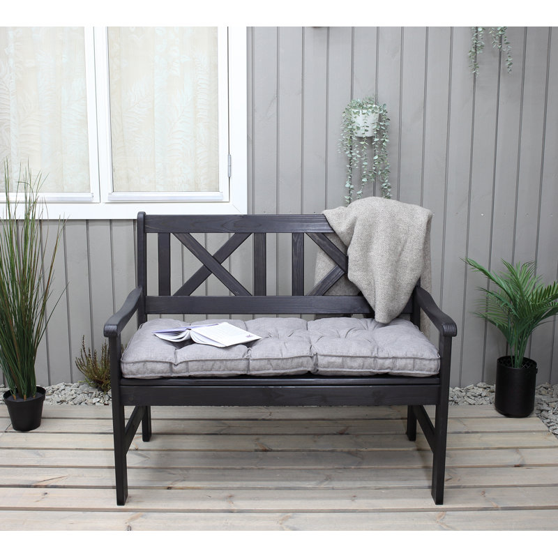 Almetra Solid Wood Pine Outdoor Bench, 88cm H x 107cm W x 61cm D, Black