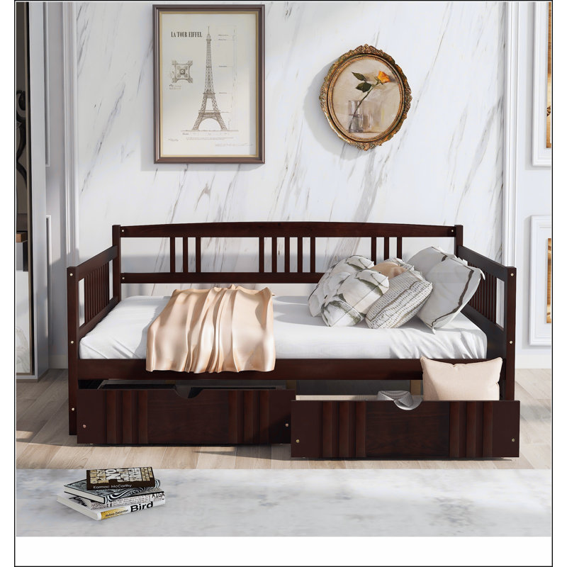 Daybed Wood Bed with Two Drawers, Full, Espresso