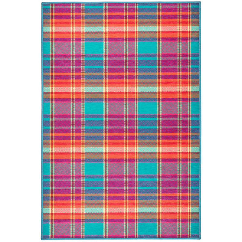 Frances Valentine Blue and Multicolor Machine Washable Rug 2' x 3'