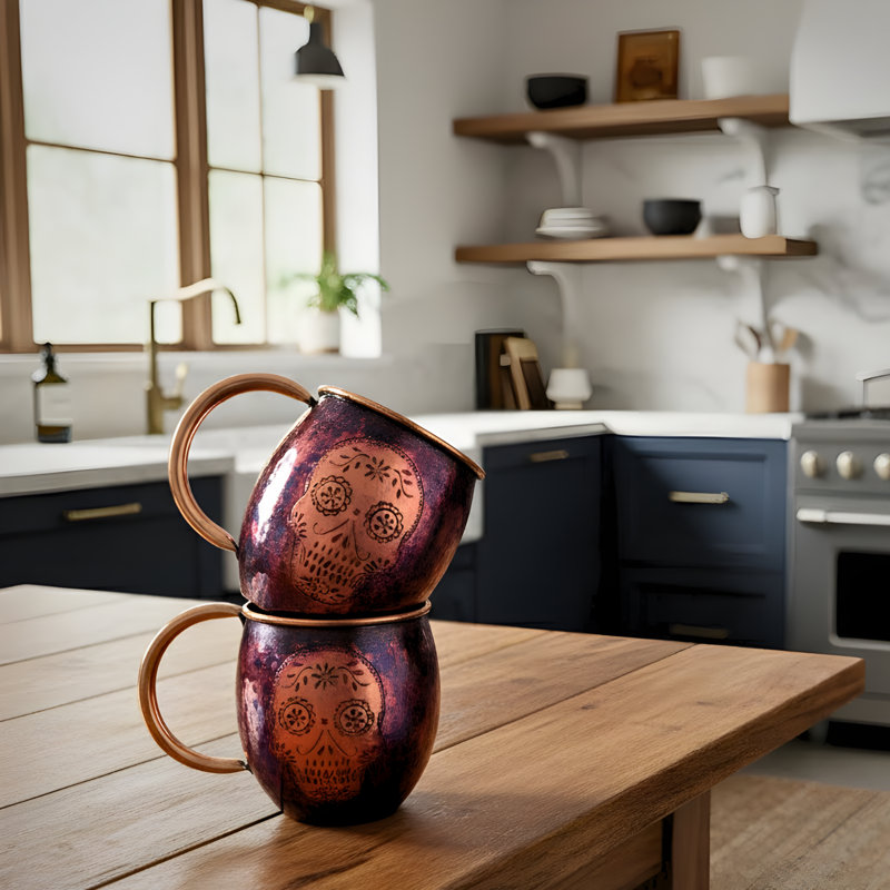Ambiente Santa Clara Handmade Copper Mugs, Set of 2 – Hand-Hammered Barrel Copper Mule Mugs with Mint Patina. Pure Copper Mugs, Real Copper Mugs, Copper Cups, Copper Drinking Cups, Mug Copper, handcrafted Copper Drinkware, premium Copper Barware.