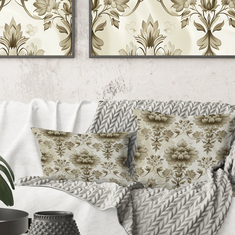 Coussin lombaire Beige Country Floral Chic, H 16 po x l 16 po, Carrée