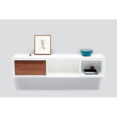 New School 2 Piece Walnut Solid Wood Cube Shelf with Drawer