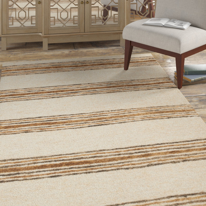Tapis rayé en jute / coton noué à la main Hedman, Rectangle 8 pi x 10 pi