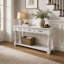 Console - 63 po - Long - Bois - avec 3 tiroirs et 1 tablette inférieure - Blanc antique - pour le vestibule