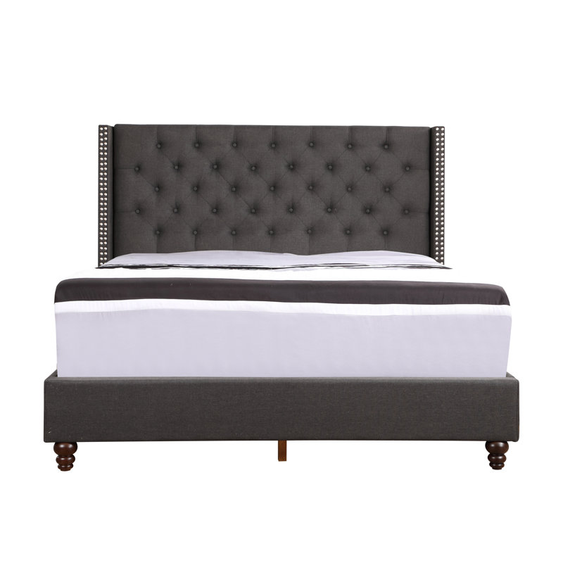 Supportive Frame Fabric Transitional Queen Bed For Versatile Room Styles