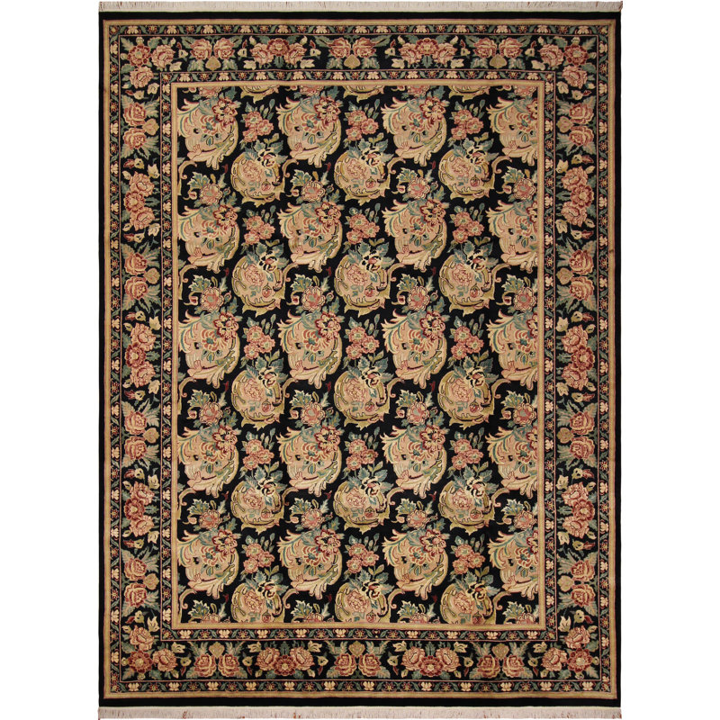 Hand-Knotted Black Wool Persian 8' x 10' Rug