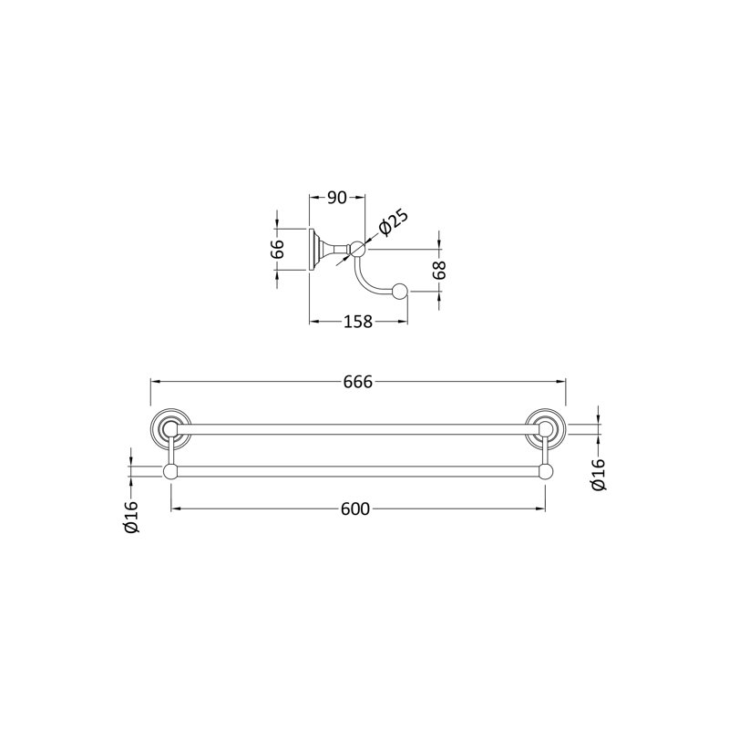 66cm 2 Wall Towel Bar