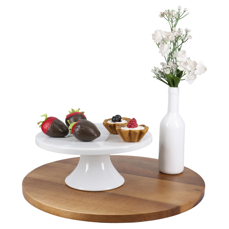White Ceramic Round Pedestal Cake Stand, 8.5"