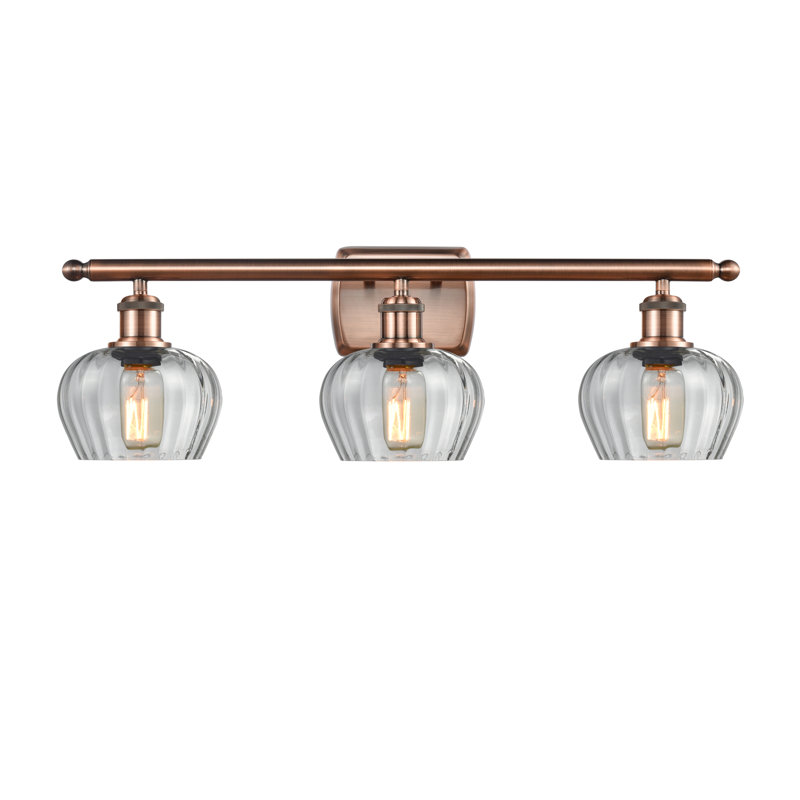 Éclairage pour salle de bain à intensité variable 3 lumières Lyman, Ampoule incandescente rétro de 60 watts, Cuivre antique