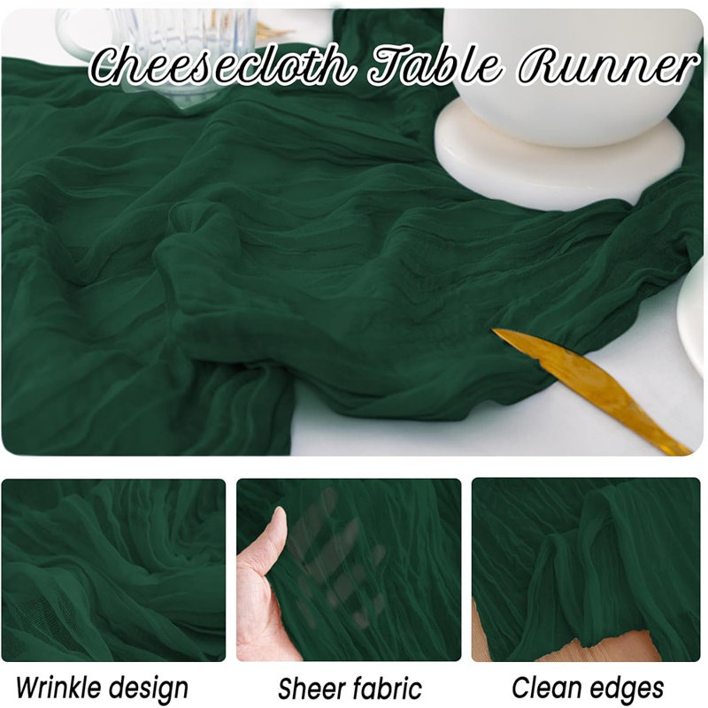 Chemin de table Cheesecloth - Vert émeraude - Boho