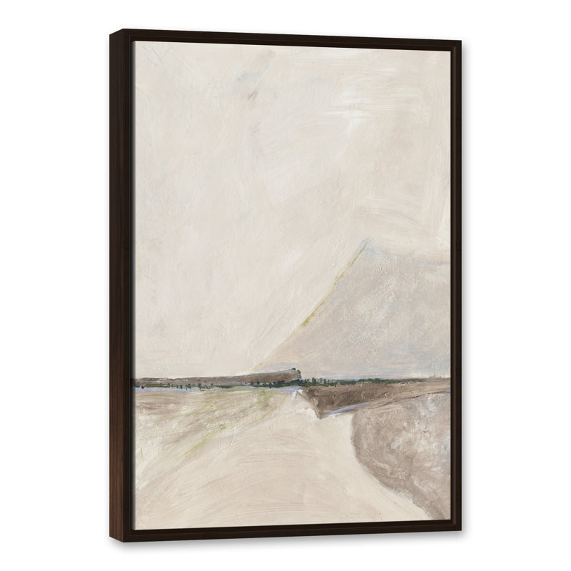 " Tan Abstract Mountain " Acrylic Painting, 37.75" H x 25.75" W x 1.75" D, Brown Floater Frame Canvas
