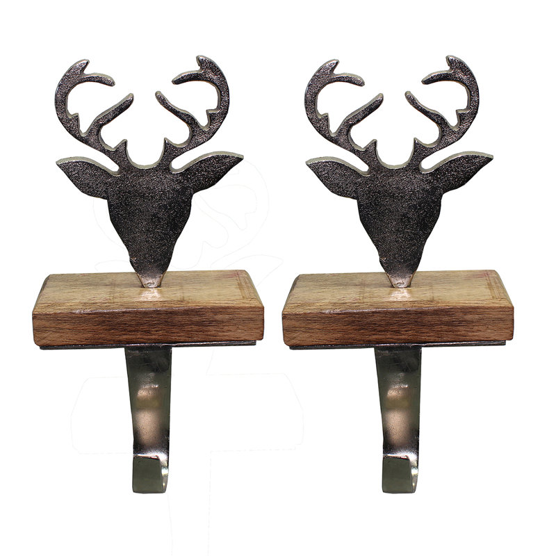 S/2 4.5X6.5" Metal Reindeer Head Stocking Holder
