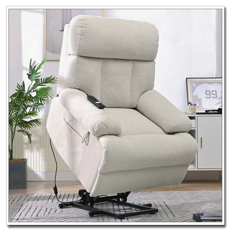 Power Lift Recliner Chair  with 2 Cup Holders,Side Pockets,Remote Control(, Light Gray, Power - Push Button
