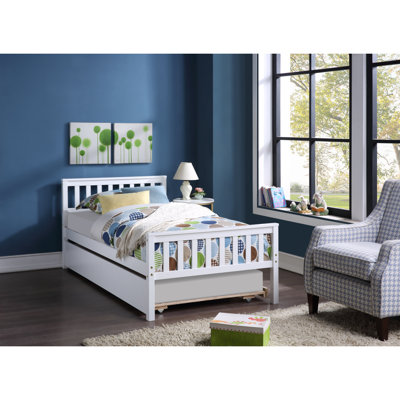 Lit simple avec lit gigogne, cadre de lit plateforme avec tête de lit et pied de lit, pour un petit espace de vie dans la chambre à coucher, aucun sommier nécessaire, blanc (nouveau SKU: W504P148532)