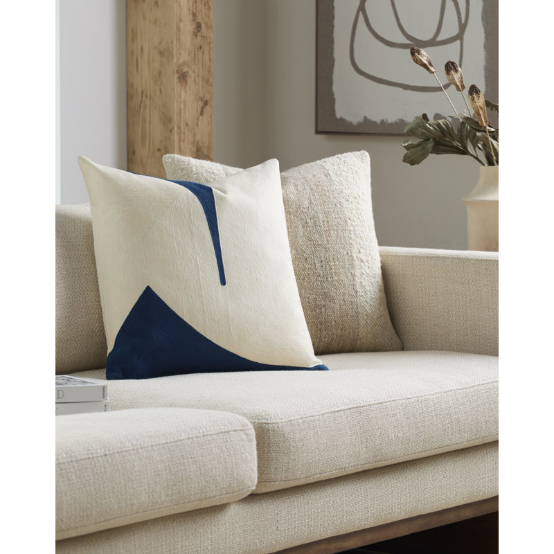 Coussin décoratif Kensli Curvea, Carré 20 po, Duvet de canard, Bleu