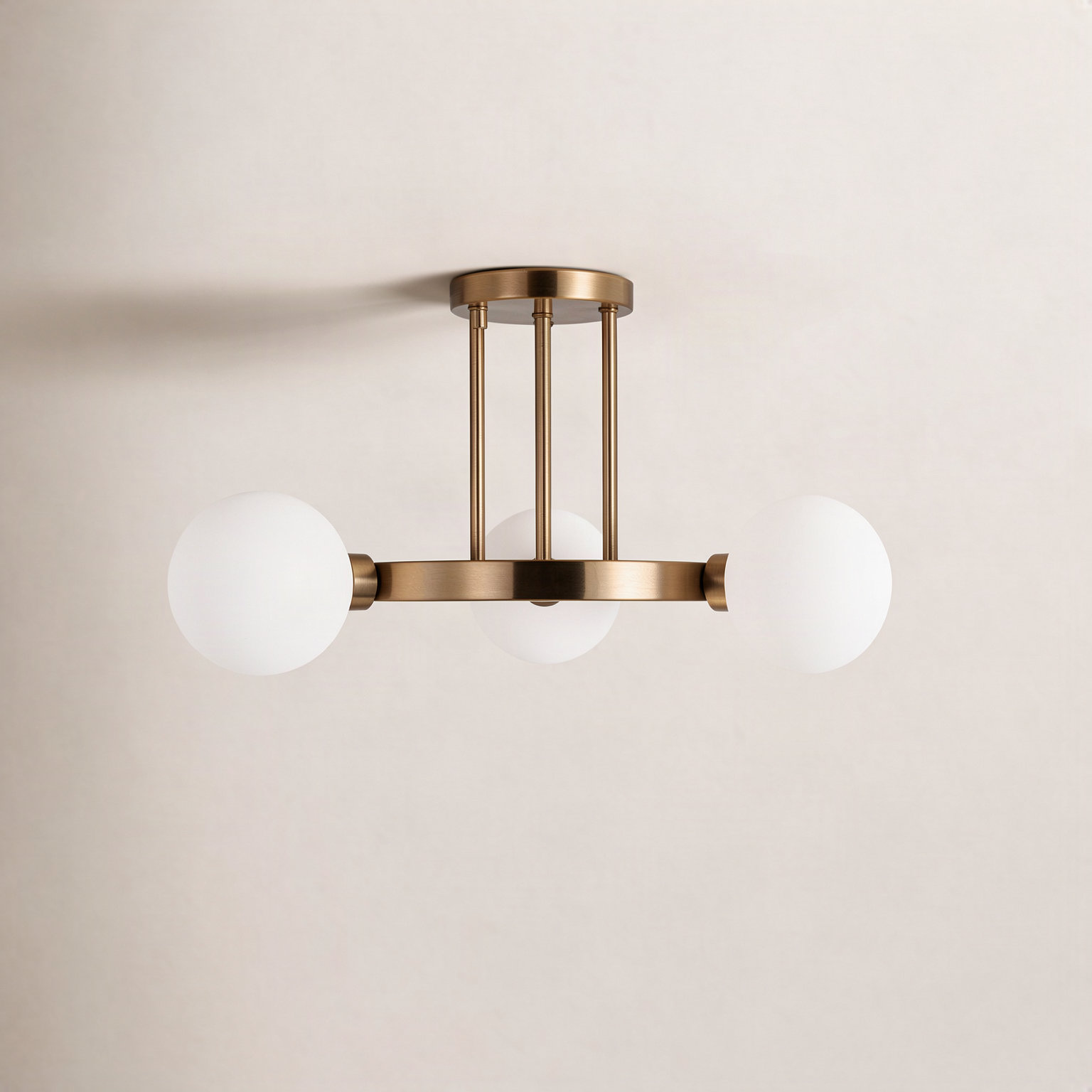 Eveliina 3 Light Glass Semi Flush Mount, Satin Brass