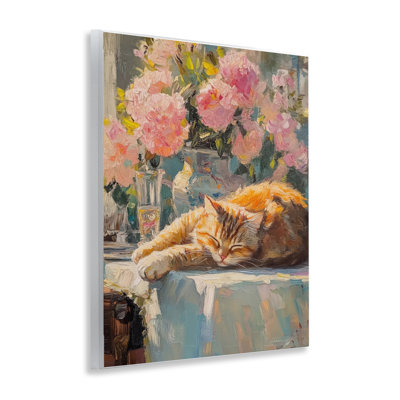 Plaque murale orange avec un chat, design par Nini Art