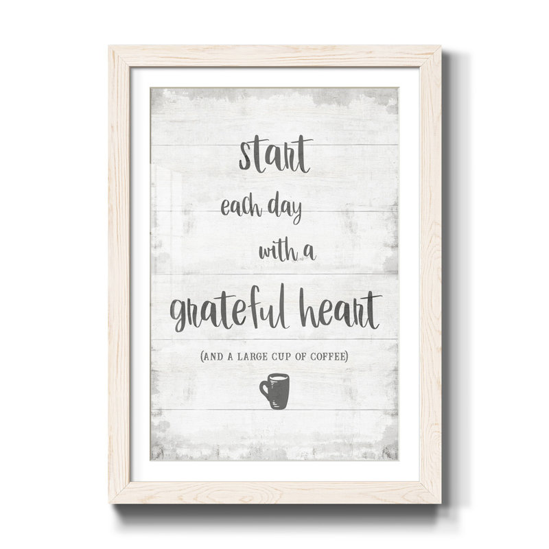 «Grateful Coffee», reproduction d'art textuel sur papier encadré, H 37,5 po x l 27,5 po x P 1,5 po, Blanc
