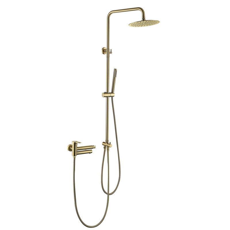 Adjustable Height 33.46-47.24” Complete Shower System, Solid Brass Shower Faucet Set with Tub Spout, Brushed Gold