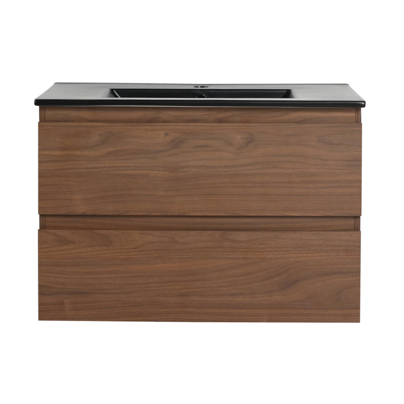 Alyshea 30'' Single Bathroom Vanity with Ceramic Top, Brown Oak